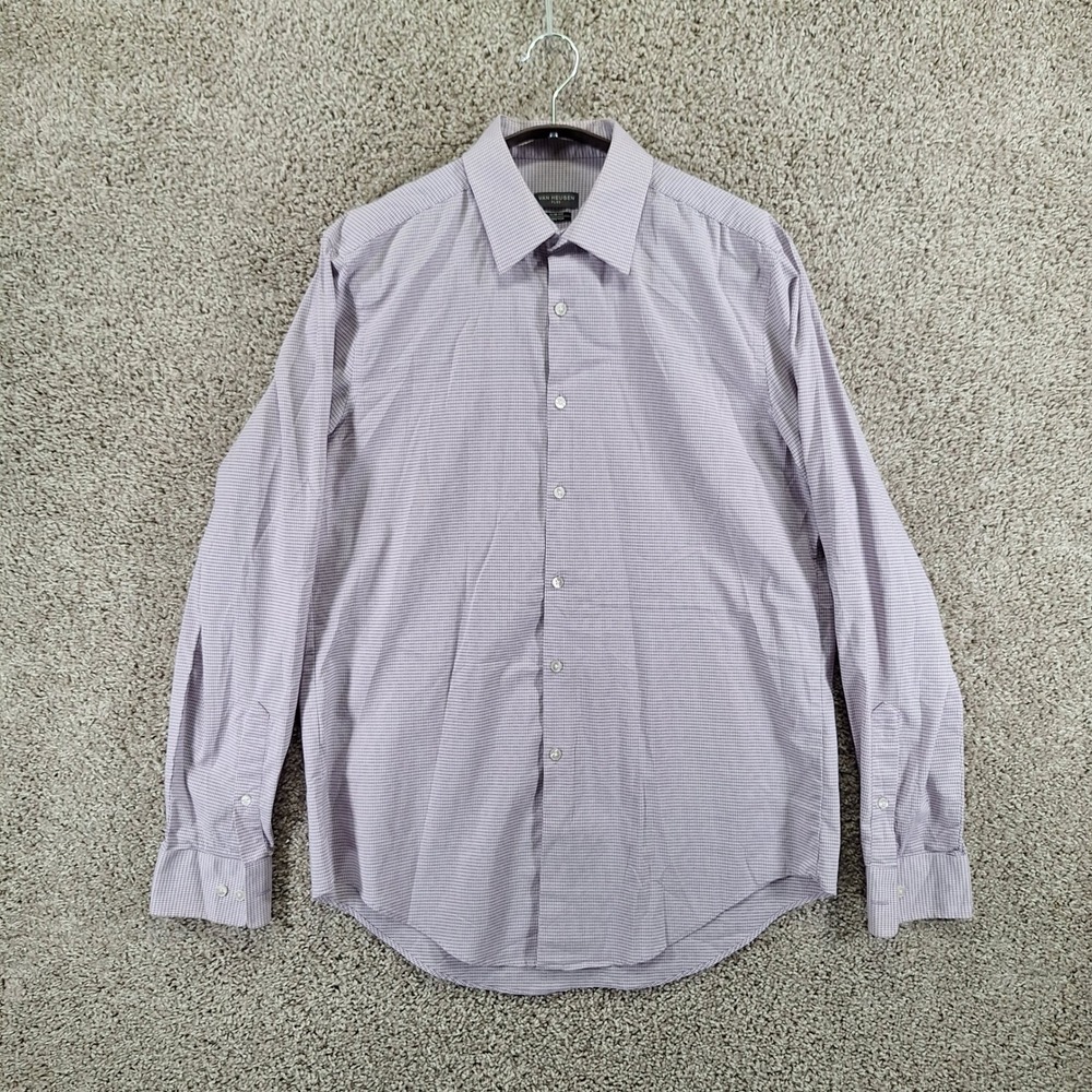 Van Heusen Dress Shirt Mens 16 34/35 Purple Flex Slim Fit Stretch Check Business